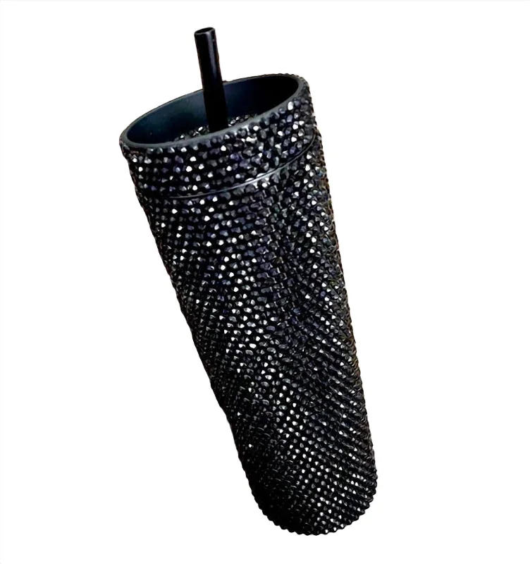 Rhinestone Skinny Tumbler In Black