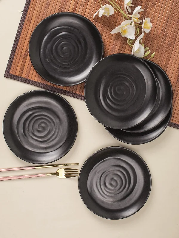 Melamine Black Round Quarter Plate (Set of 6)