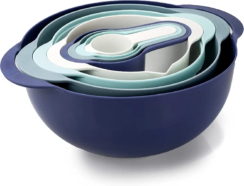 Set of  8 Nesting Bowls with Measuring Cups Colander, Blue