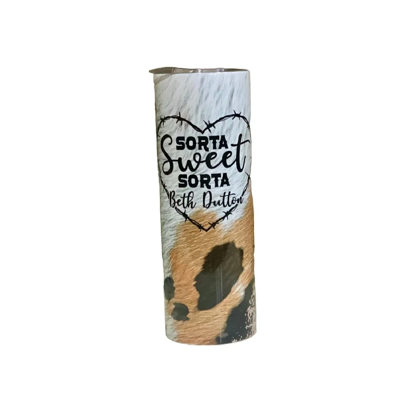 Sorta Sweet Sorta Beth Dutton 20 Oz Skinny Tumbler In White/brown