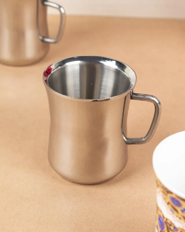 Stainless Steel Solid Tea & Coffee Mugs ( Set Of 2, 300 mL, Silver Colour )