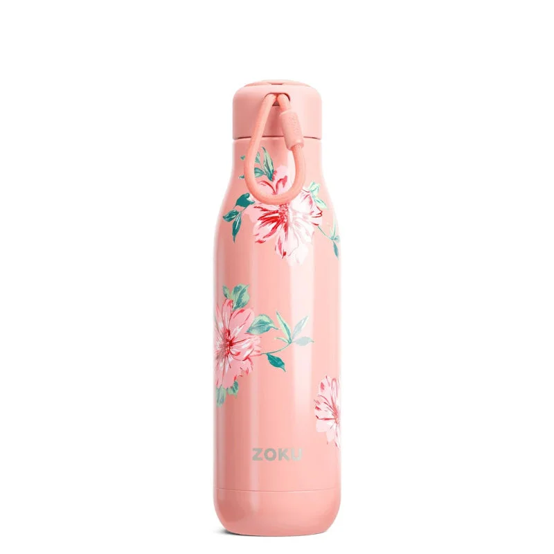 Zoku Stainless Steel Vaccum Insulated Pink Rose Petal Water Bottle | 3 x 11 inches