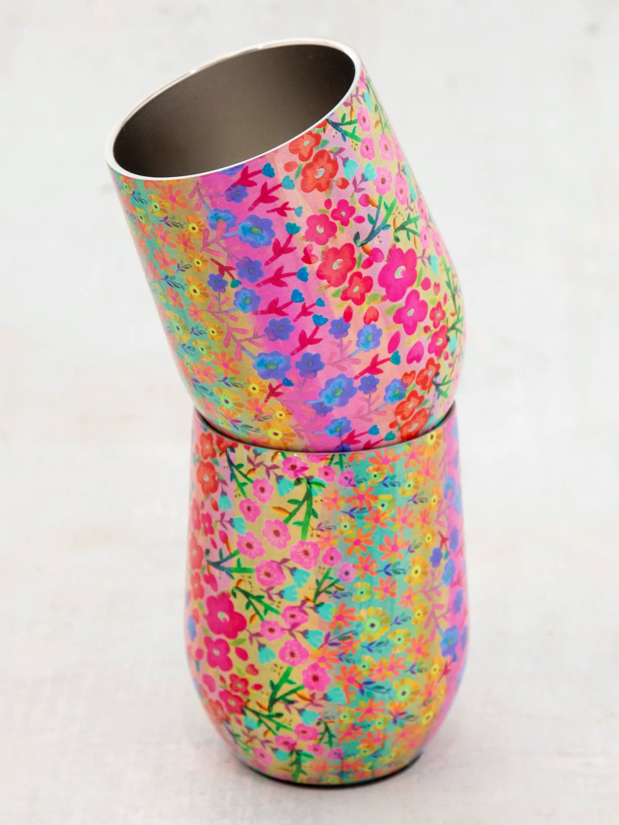 Stainless Steel Wine Tumblers, Set of 2 - Rainbow Floral