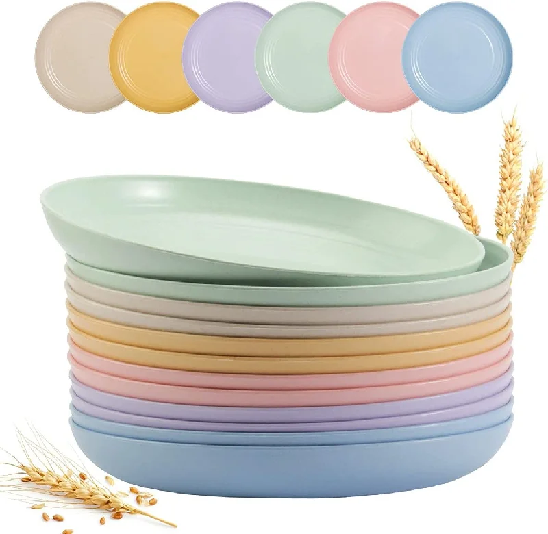 Straw Wheat Lightweight Plates 12 Pieces Unbreakable Dinner Pack Plate Set 9"