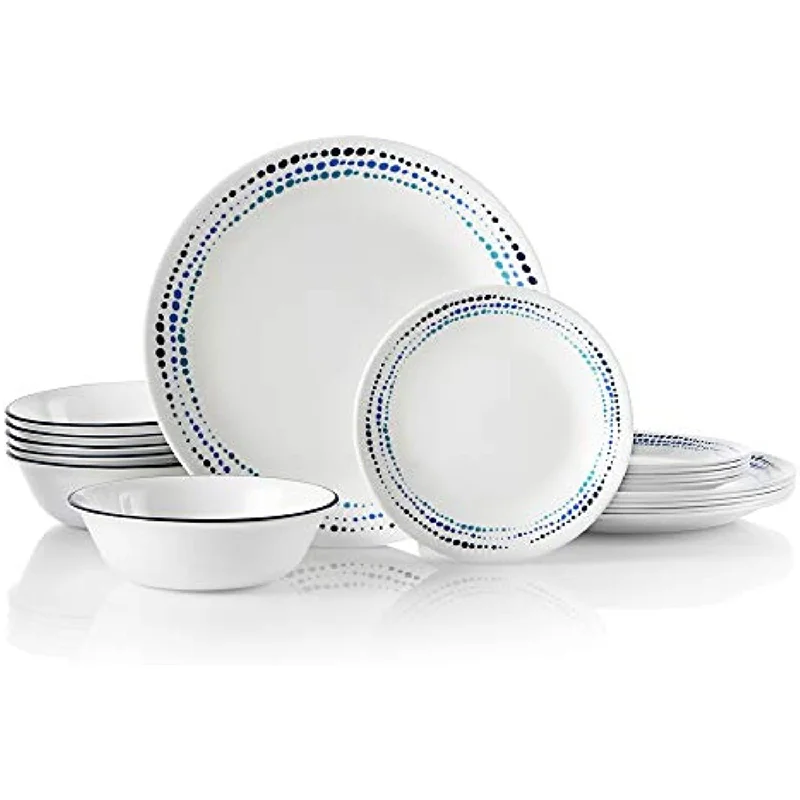 Triple Layer Glass and Chip Resistant, Lightweight Round Plates and Bowls Set, 18-Piece Service for 6 Dinnerware Set