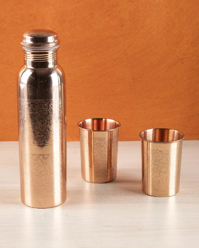 Market99 Bottle with Tumbler Set, 1 Bottle, 2 Tumblers, Copper, Set of 3, 1 Litre