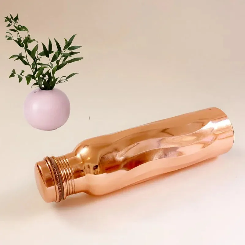 Wavy Copper Bottle with Cleaning Brush | 1 Litre