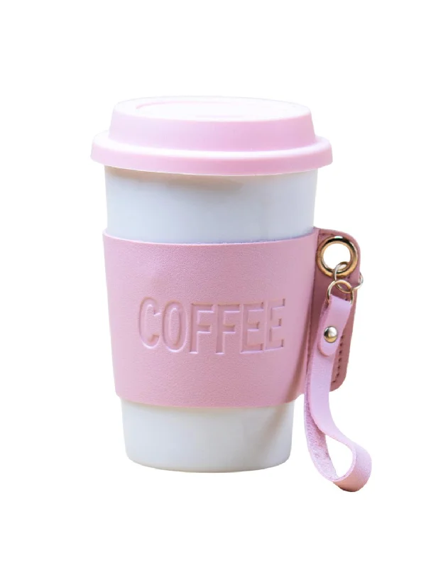 Pink Ceramic Sipper - Leather Grip, 350 Ml