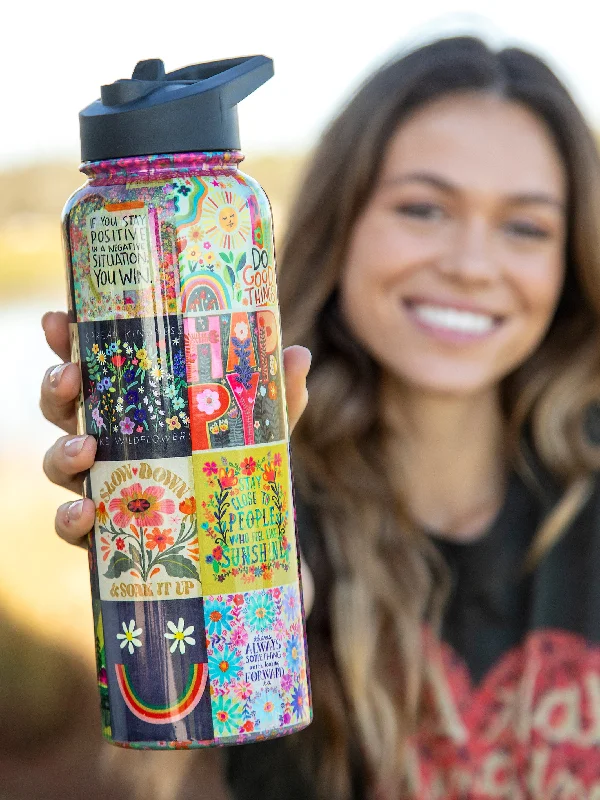 XL Stainless Steel Water Bottle - Chirp Patchwork