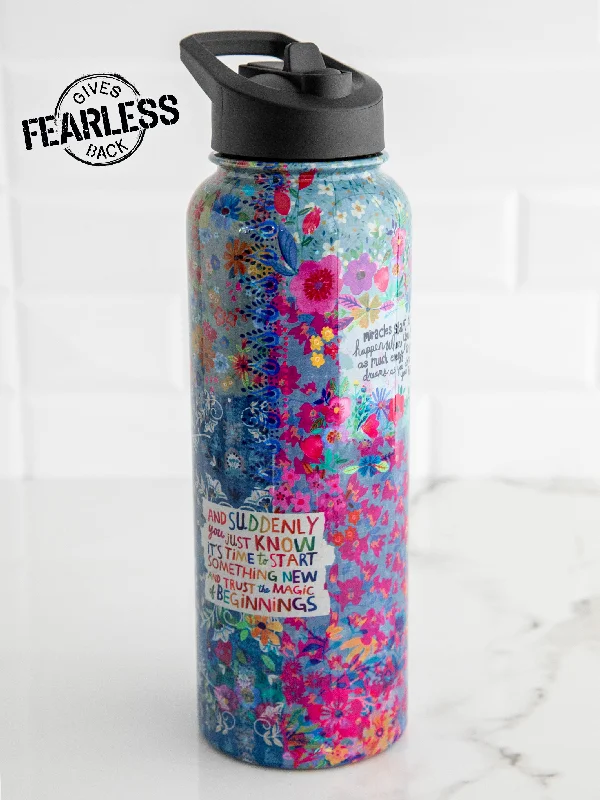 XL Stainless Steel Water Bottle - Fearless Patchwork