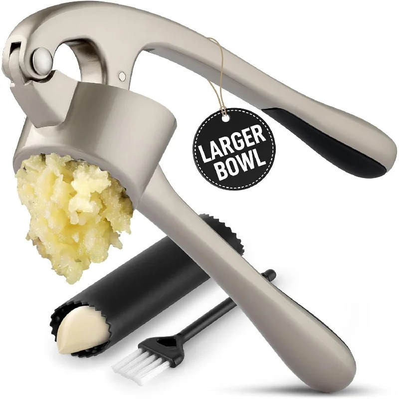 Zulay Kitchen Large Premium Garlic Press Set - Bigger Bowl for Bigger Garlic