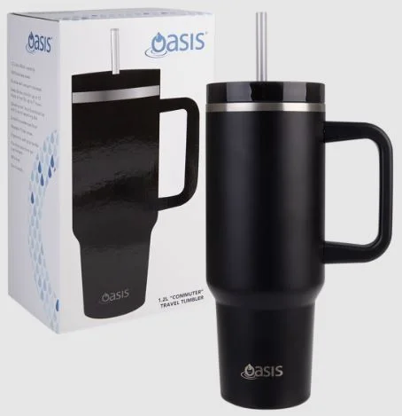 Oasis Commuter Travel Tumbler 1.2l - Stainless Steel Double Wall Insulated - Black