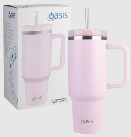 Oasis Commuter Travel Tumbler 1.2l - Stainless Steel Double Wall Insulated - Pink Lemonade