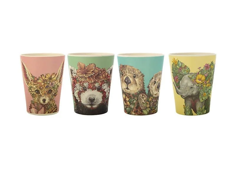 M&w Marini Ferlazzo Wild Planet Bamboo Tumbler 275ml Set Of 4 Assorted