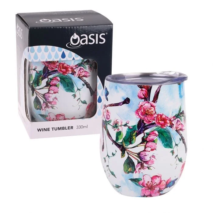 Oasis Stainless Steel Double Wall Insulated Wine Tumbler 330ml - Spring Blossom